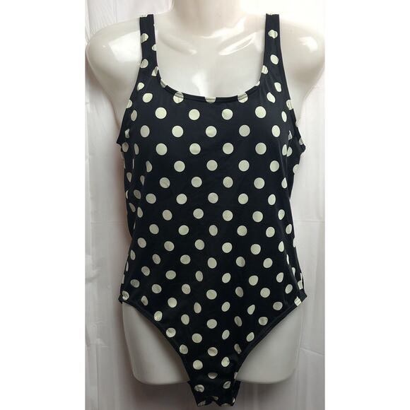 Swimsuit One Piece Women Large Black Ivory Polka Dot Pattern Padded Tank Classic - Picture 9 of 9